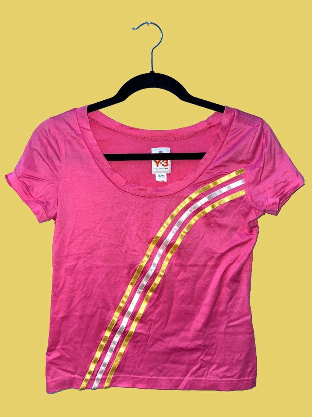 Y-3 Yohji Yamamoto x Adidas Pink Tri Stripe Tee 2004 Archive Sz XS